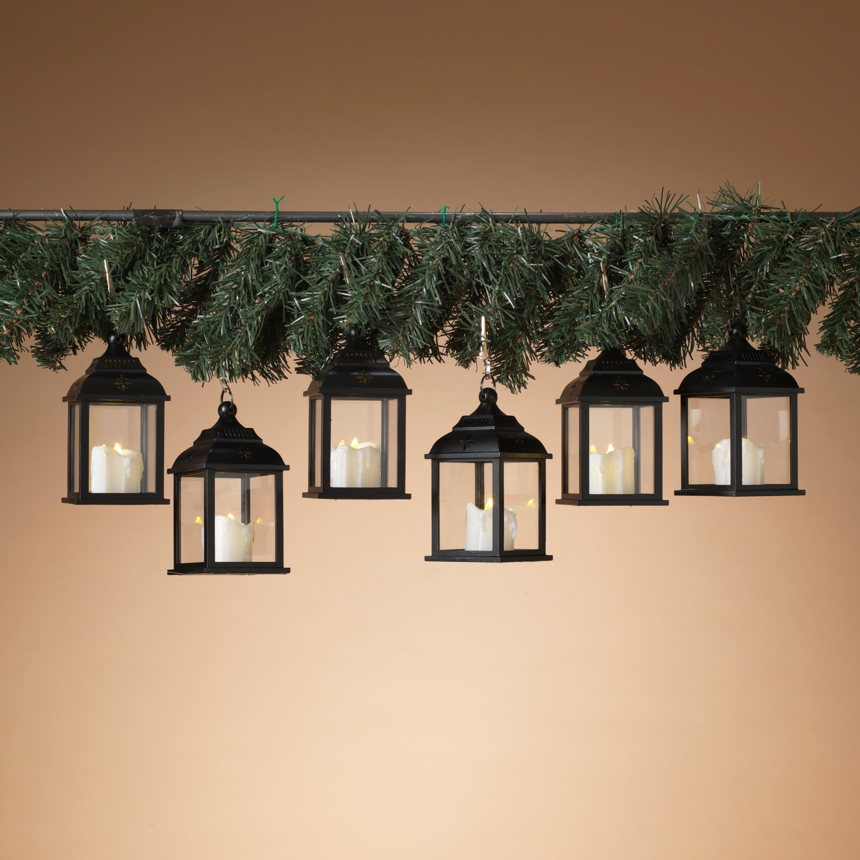 Set of 6 Lighted Christmas LED Candle Lanterns with Remote